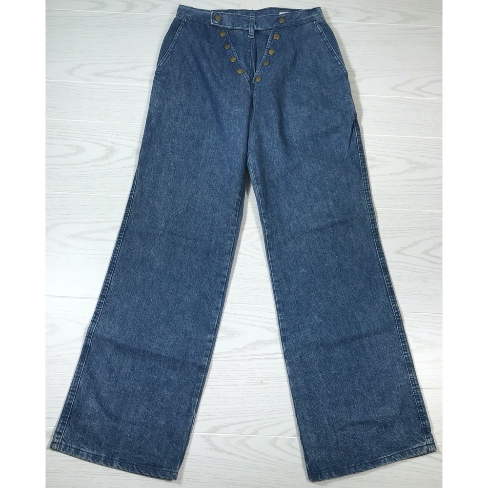 Vintage 70s BellBottom Jeans Women 5/6 LandLubber Button Snap Cotton Made In USA